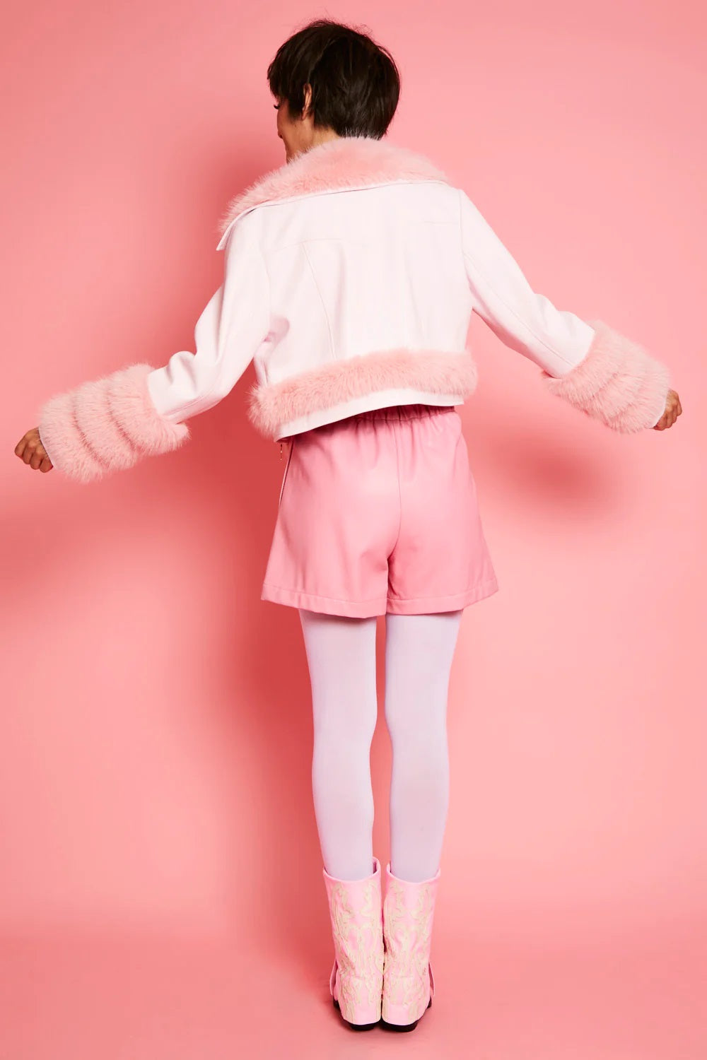Pink Faux Leather Faux Fur Biker Jacket-Faux Leather Jackets-Buy Me Fur Ltd-S-M-Pink-Faux Leather-Urbanheer