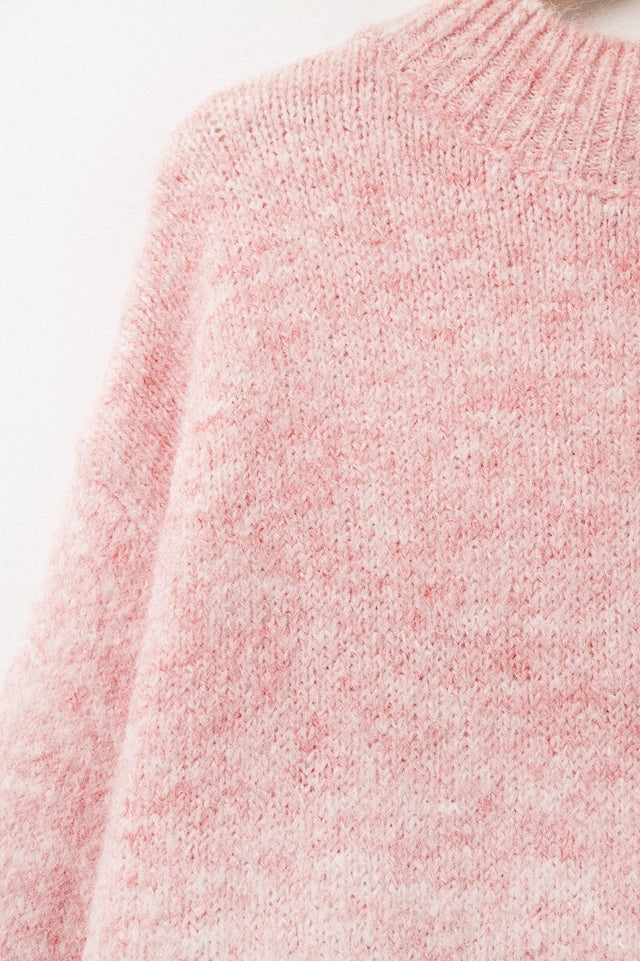 Pink Fluffy Sweater with Three-Quarter Sleeves and Round Neck-Sweater-Q2-S-PINK-Urbanheer