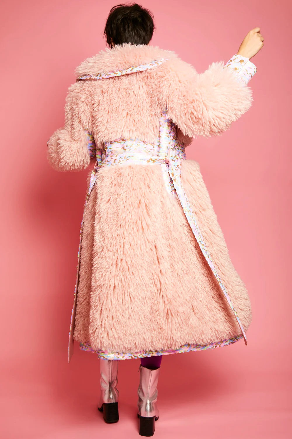 Pink Knitted Bamboo Eco Leather Shearling Coat-Faux Fur Coats-Buy Me Fur Ltd-One Size-Pink-Faux Fur-Urbanheer