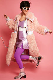 Pink Knitted Bamboo Eco Leather Shearling Coat-Faux Fur Coats-Buy Me Fur Ltd-One Size-Pink-Faux Fur-Urbanheer