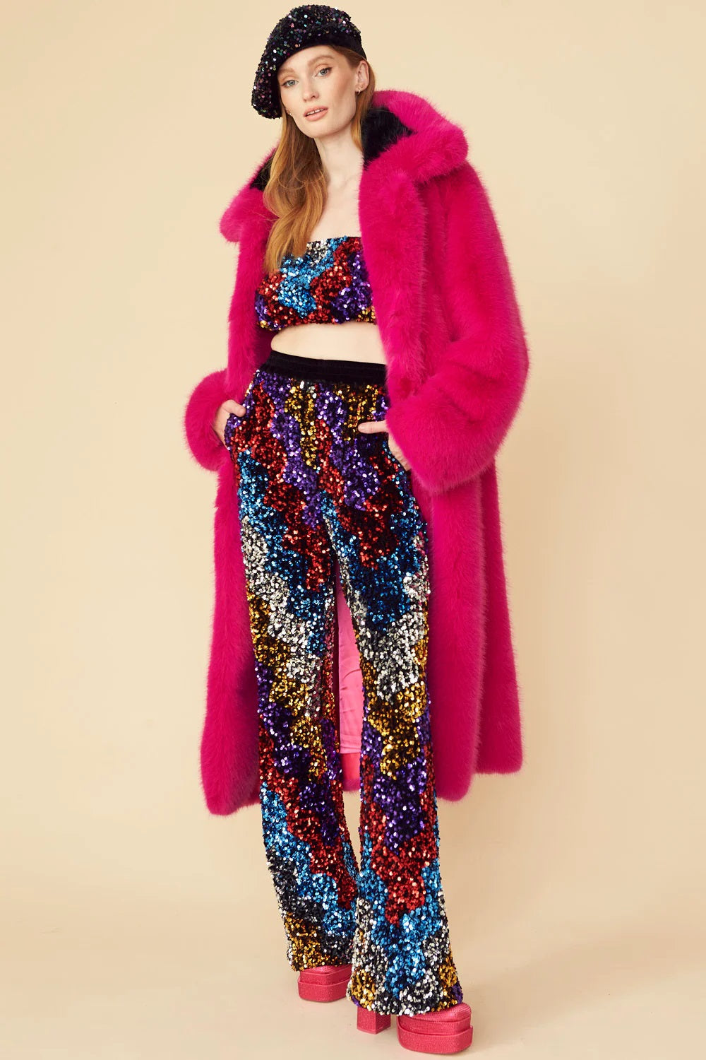 Pink Knitted Bamboo Faux Fur Coat-Faux Fur Coats-Buy Me Fur Ltd-S-M-Pink-Bamboo-Urbanheer