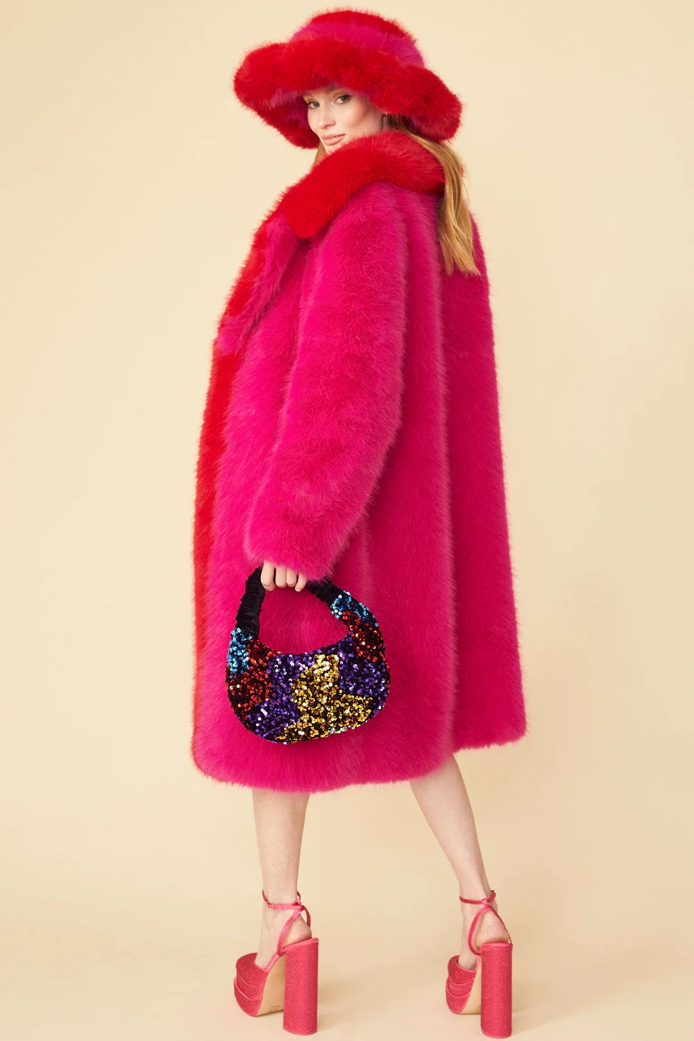 Pink Knitted Bamboo Faux Fur Maxi Coat-Faux Fur Coats-Buy Me Fur Ltd-S-M-Pink-Bamboo-Urbanheer