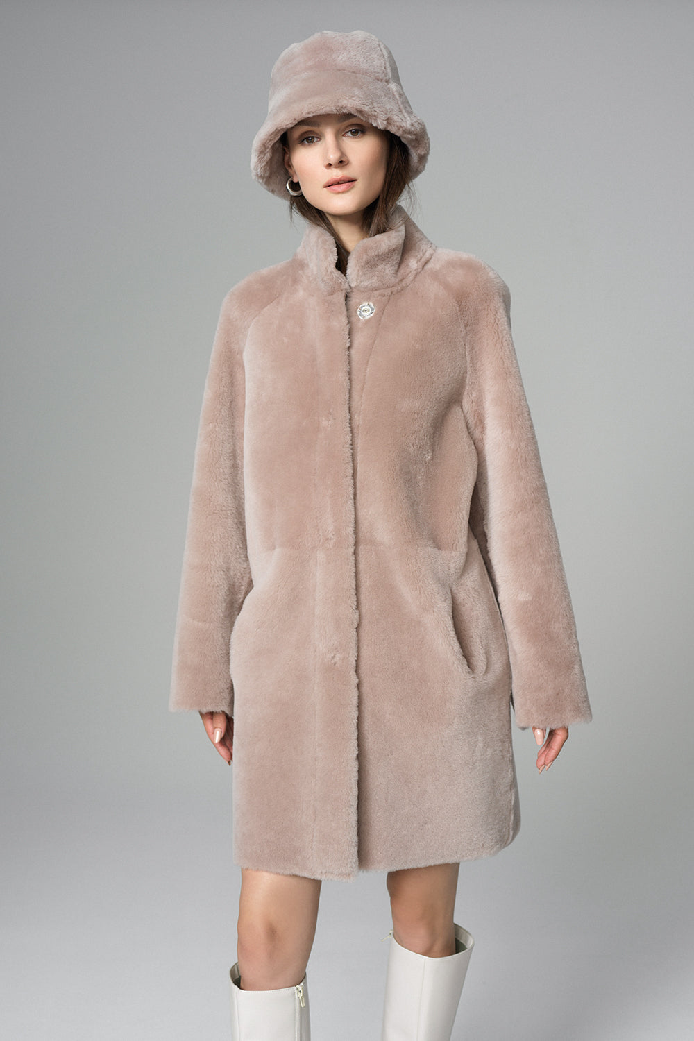 Pink Reversible Genuine Merino Wool Sheepskin Midi Coat-Fur Coats-Buy Me Fur Ltd-Pink-XS-Genuine Lamb Fur-Urbanheer
