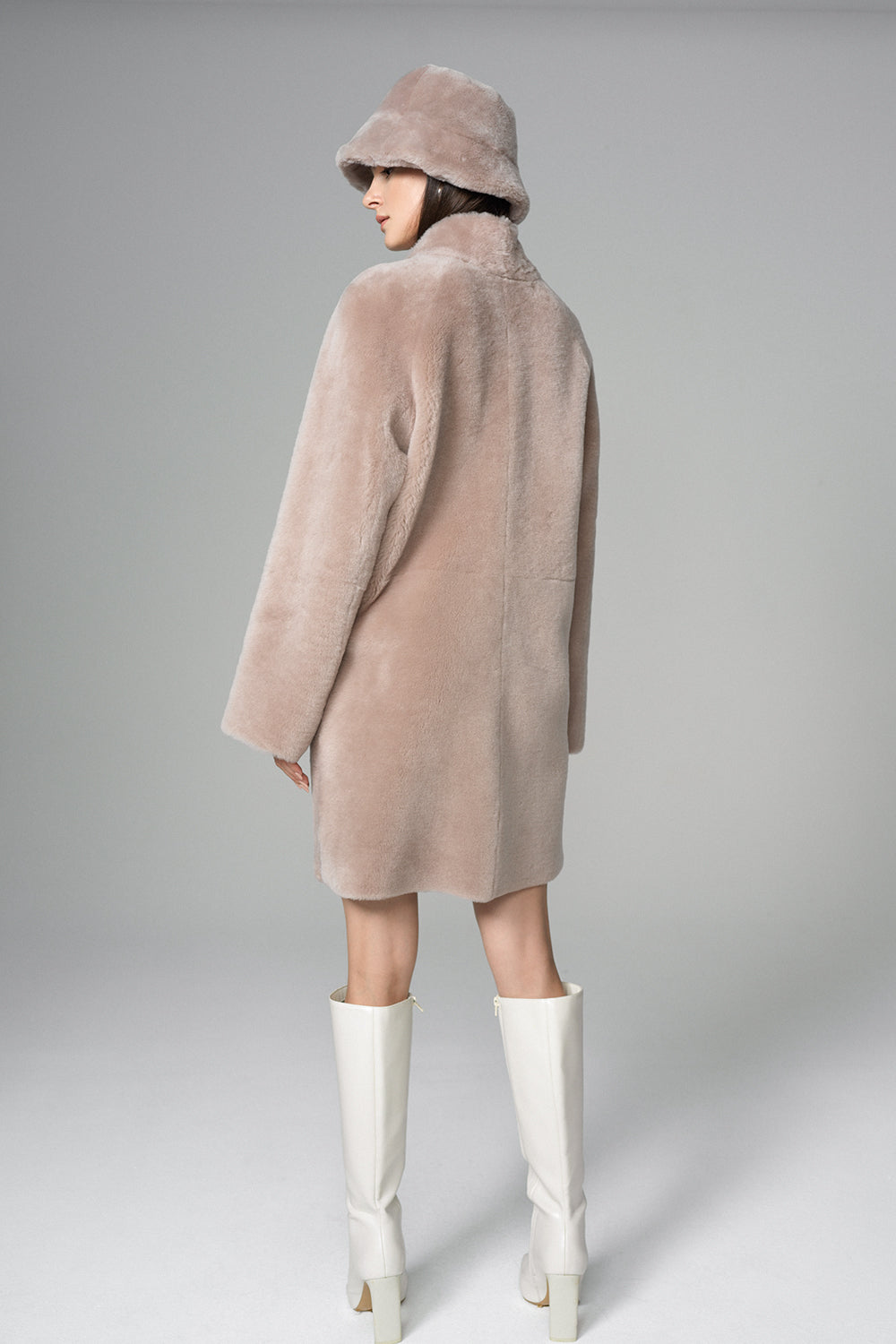 Pink Reversible Genuine Merino Wool Sheepskin Midi Coat-Fur Coats-Buy Me Fur Ltd-Pink-XS-Genuine Lamb Fur-Urbanheer