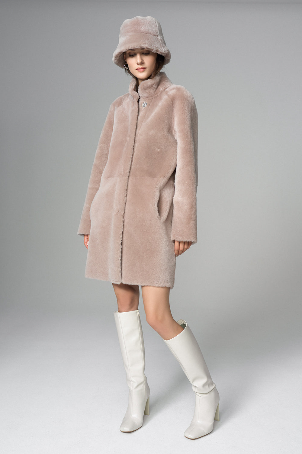Pink Reversible Genuine Merino Wool Sheepskin Midi Coat-Fur Coats-Buy Me Fur Ltd-Pink-XS-Genuine Lamb Fur-Urbanheer