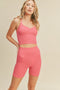 Pink Ribbed Seamless Sweetheart Crop Tank Set-Set-KIMBERLY C-S-Pink-Urbanheer