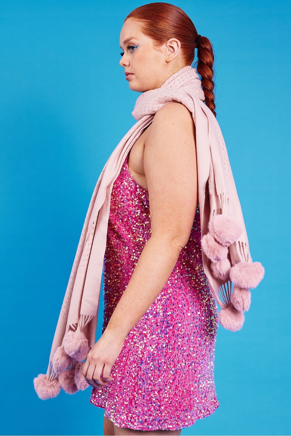 Pink Sequin Curve Size Cami Ruffle Dress-Cami Dresses-Buy Me Fur Ltd-Pink-Curve-Polyester - Elastane - Viscose Blend-Urbanheer