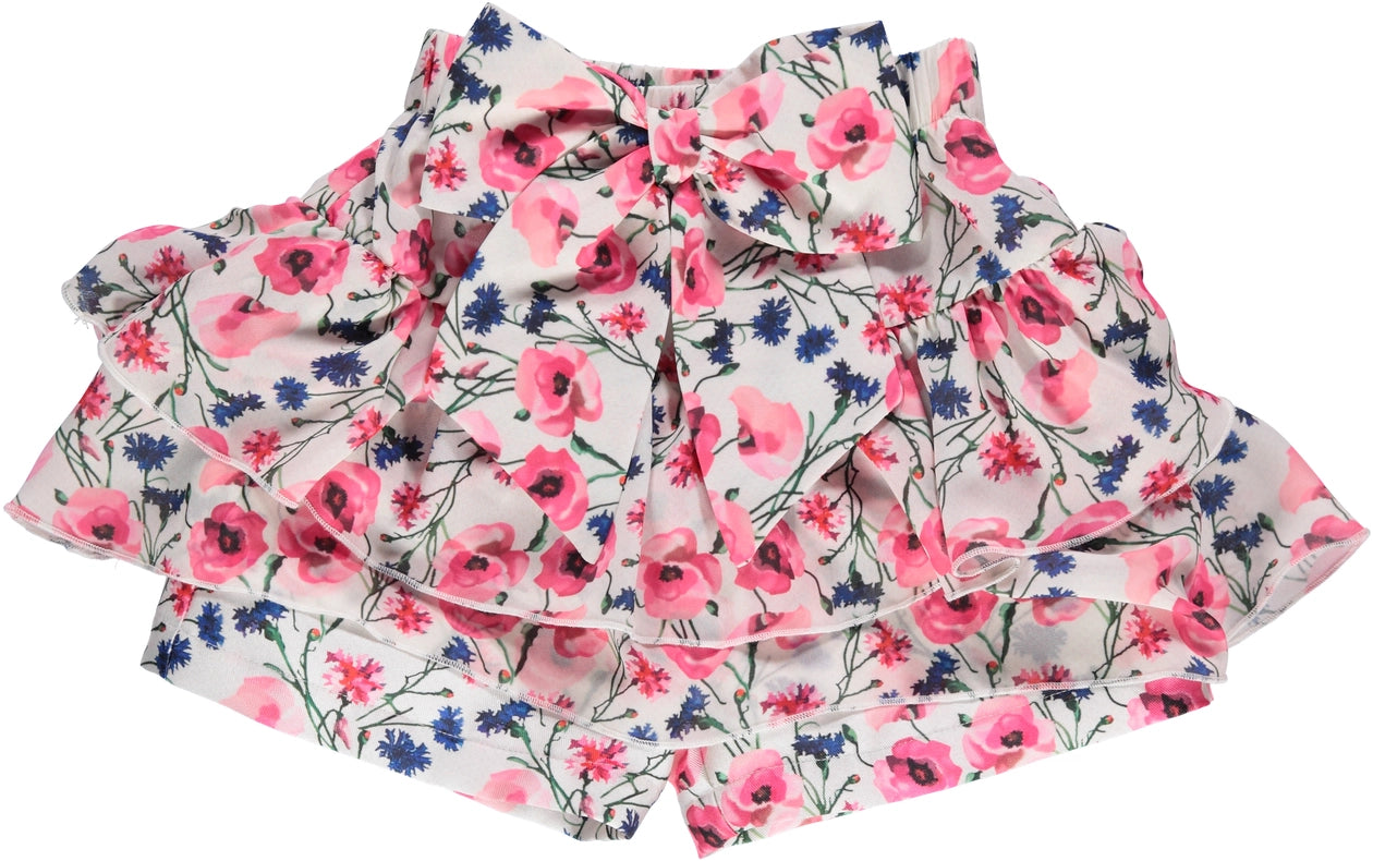 Pink Shorts Skirt with Floral Pattern-Shorts Skirt-Piccola Speranza-2Y-Pink-Urbanheer