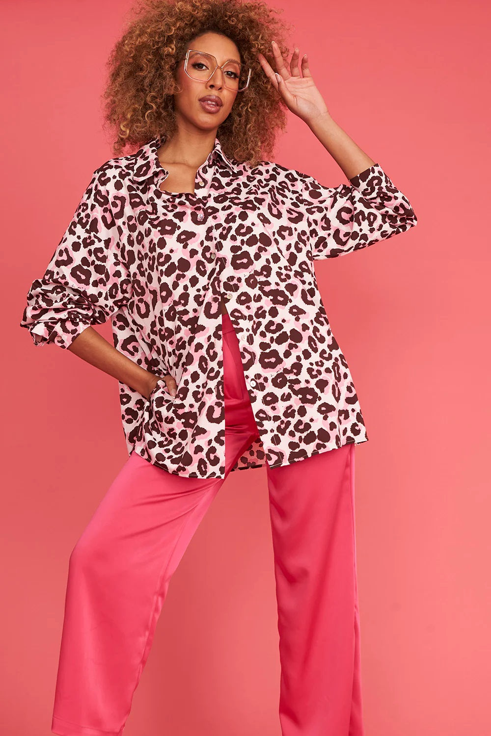 Pink Silk Blend Animal Print Shirt-Tops-Buy Me Fur Ltd-S-M-Pink-Silk-Urbanheer