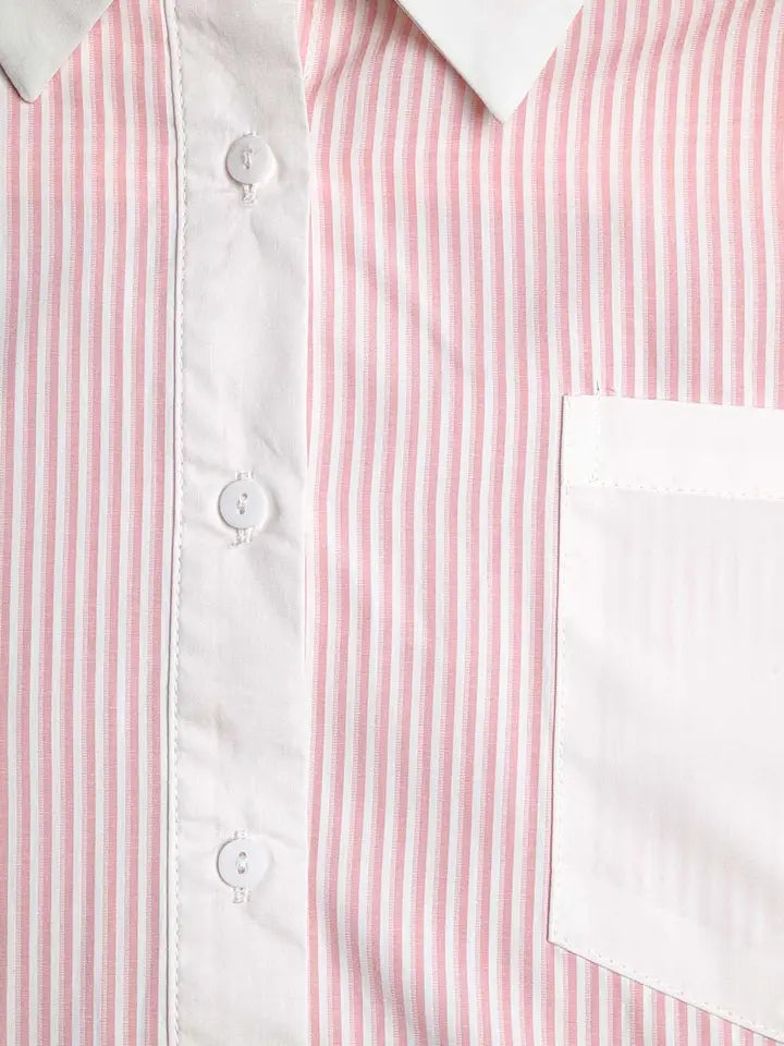 Pink Striped Shirt with Pocket and White Collar-Shirt-Q2-S-PINK-Urbanheer