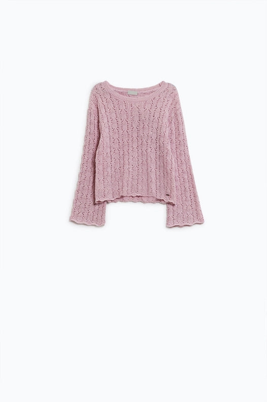 Pink Sweater With Flared Sleeves-Sweater-Q2-S-Pink-Urbanheer