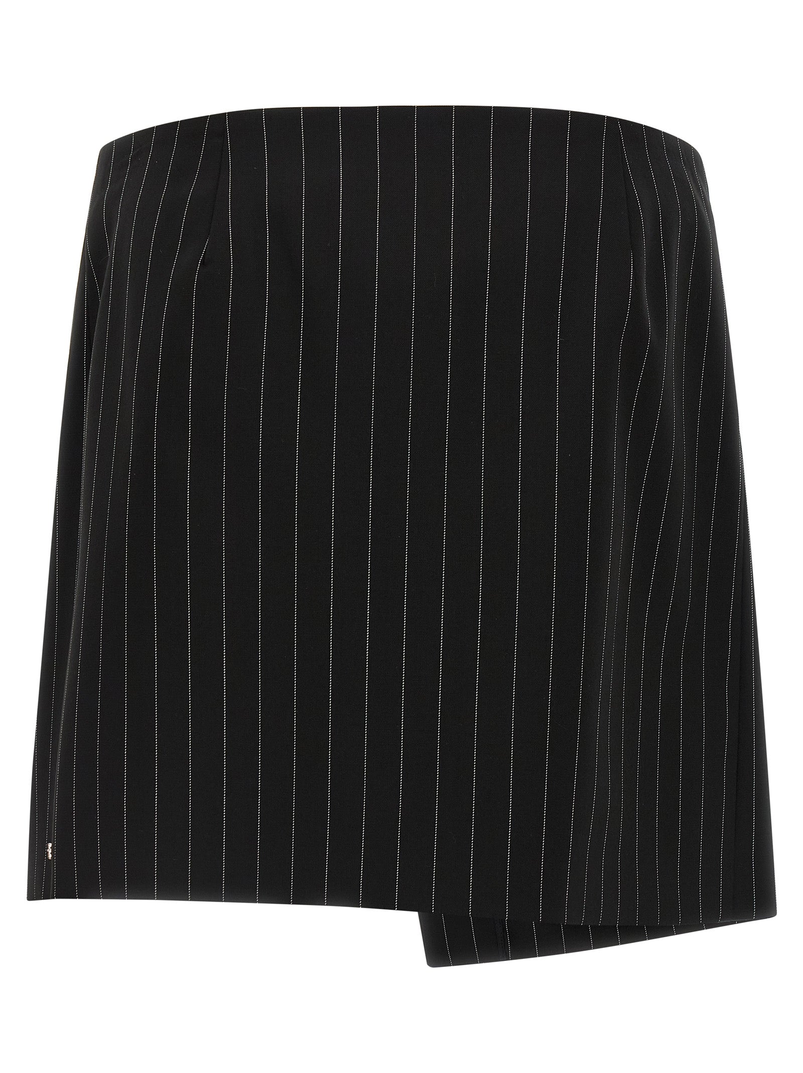 Pinstriped Stretch Wool Wrap Skirt for Breathable Comfort