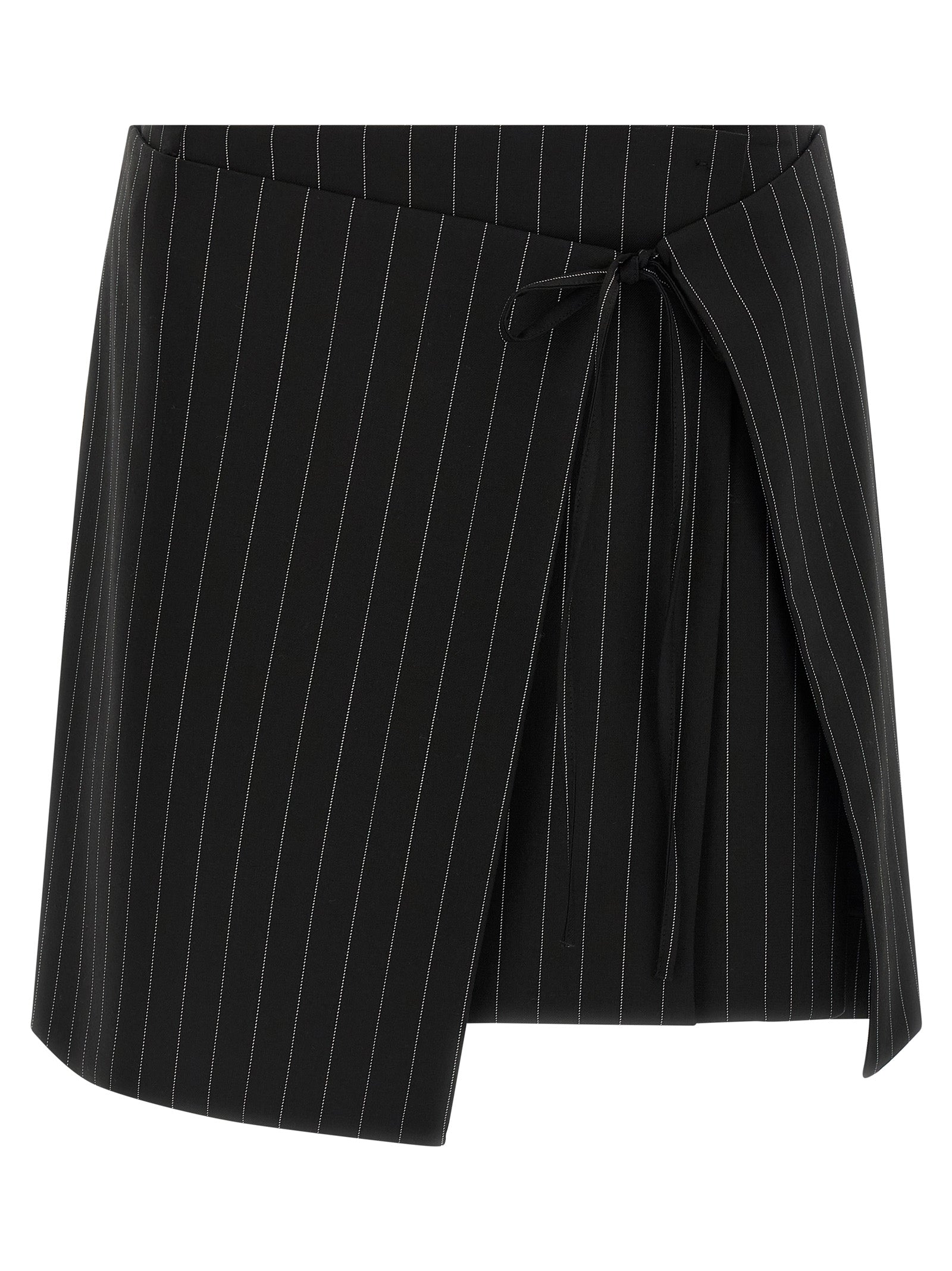 Pinstriped Stretch Wool Wrap Skirt for Breathable Comfort