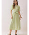 Pintuck Detail Puff Sleeve Tie-Waist Midi Dress