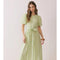 Pintuck Detail Puff Sleeve Tie-Waist Midi Dress