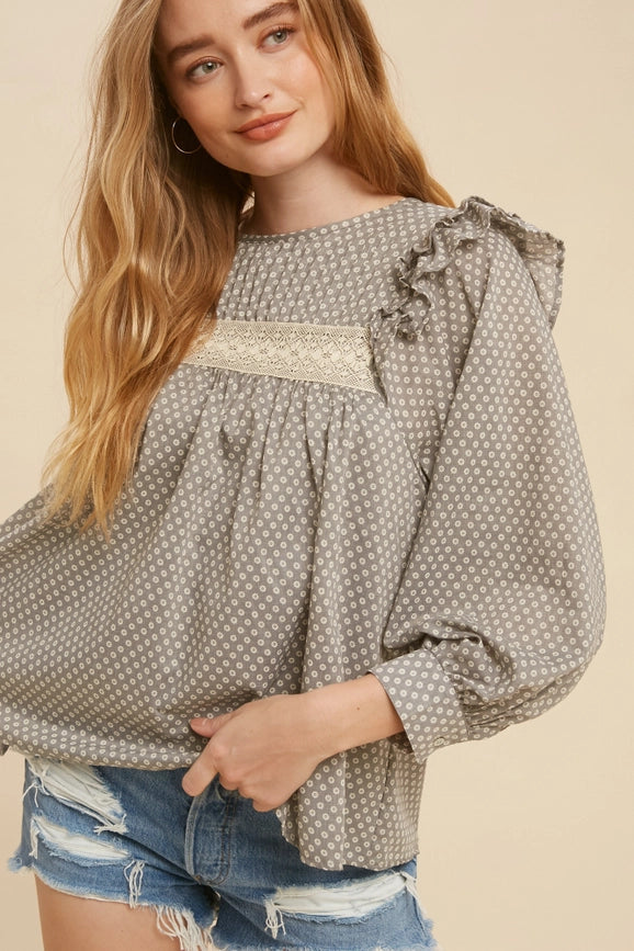 Pintuck Smock Long Sleeve Blouse DOVE GREY-Blouse-In Loom-S-Black-Urbanheer