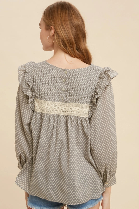 Pintuck Smock Long Sleeve Blouse DOVE GREY-Blouse-In Loom-S-Black-Urbanheer