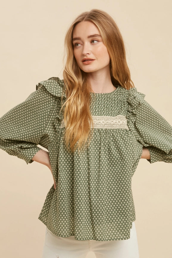 Pintuck Smock Long Sleeve Blouse FOREST GREEN-Blouse-In Loom-S-FOREST GREEN-Urbanheer