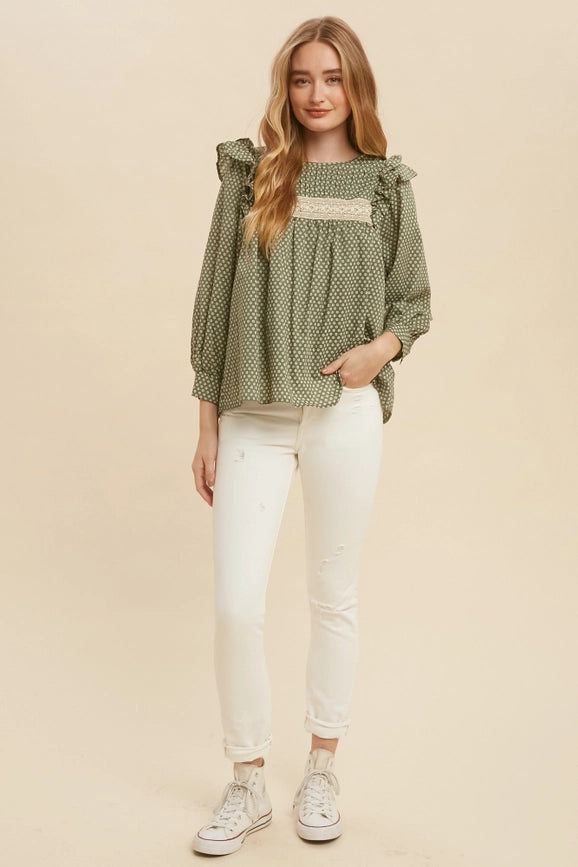 Pintuck Smock Long Sleeve Blouse FOREST GREEN-Blouse-In Loom-S-FOREST GREEN-Urbanheer