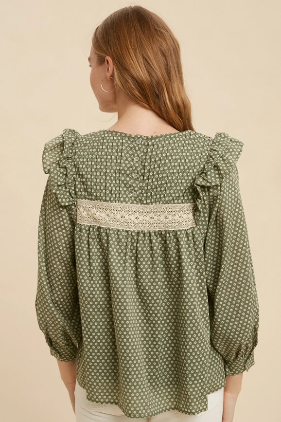 Pintuck Smock Long Sleeve Blouse FOREST GREEN-Blouse-In Loom-S-FOREST GREEN-Urbanheer