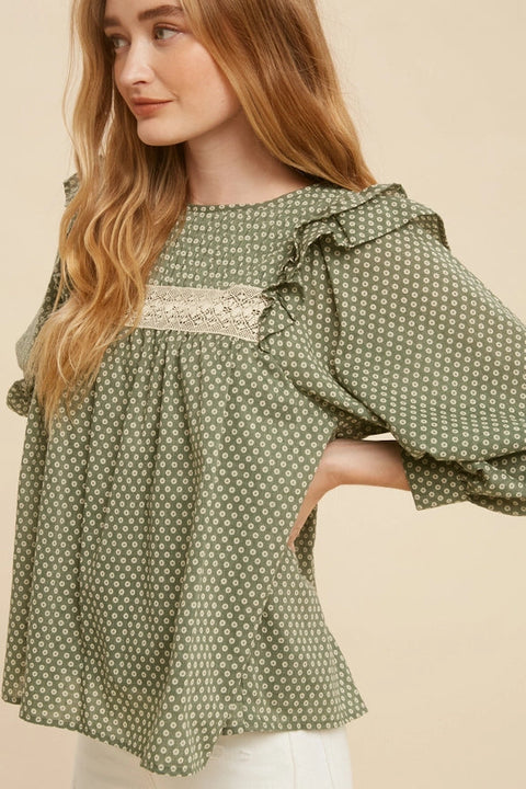 Pintuck Smock Long Sleeve Blouse FOREST GREEN-Blouse-In Loom-S-FOREST GREEN-Urbanheer