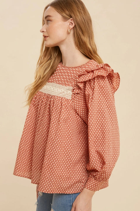 Pintuck Smock Long Sleeve Blouse RUST-Blouse-In Loom-S-RUST-Urbanheer