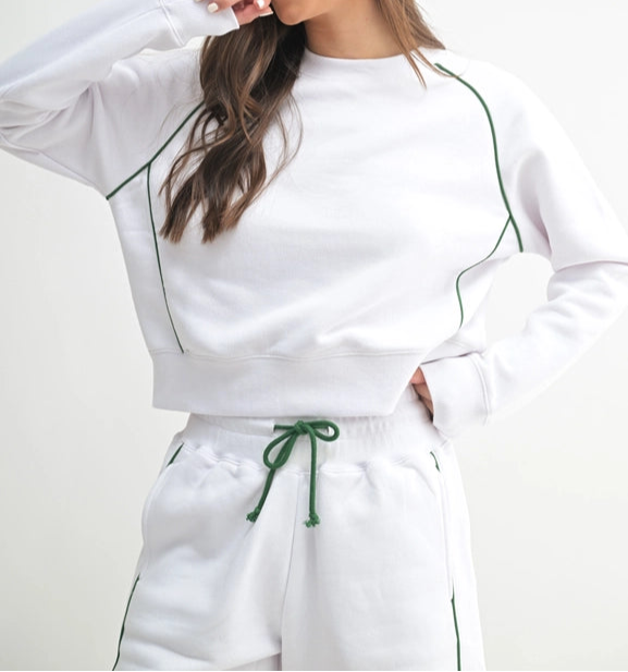 Pipedfleece Cotton Blend Crewneck Sweater-SWEATER-Mono B-S-WHITE/COCOA DUST-Urbanheer