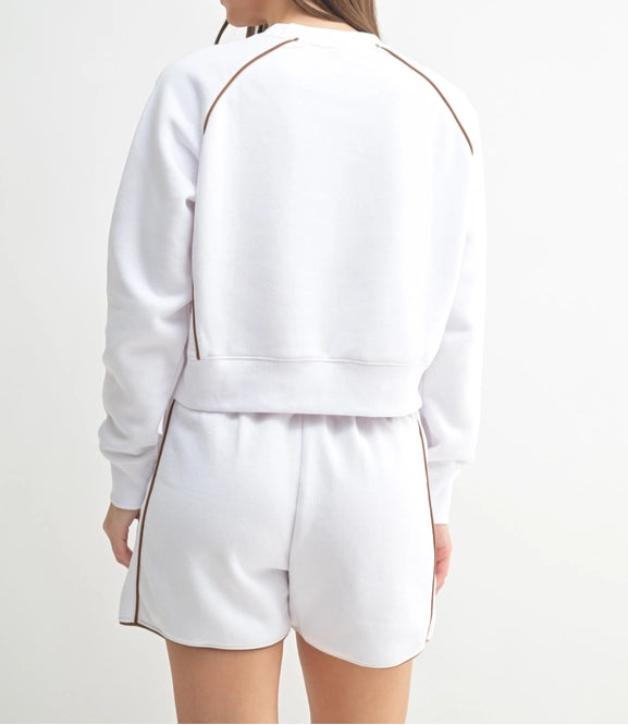 Pipedfleece Cotton Blend Crewneck Sweater-SWEATER-Mono B-S-WHITE/COCOA DUST-Urbanheer