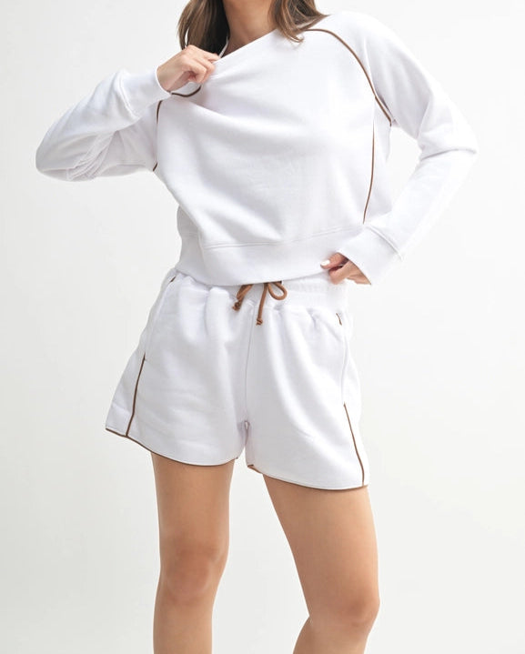 Pipedfleece Cotton Blend Crewneck Sweater-SWEATER-Mono B-S-WHITE/COCOA DUST-Urbanheer