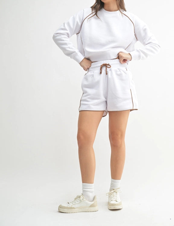 Pipedfleece Cotton Blend Crewneck Sweater-SWEATER-Mono B-S-WHITE/COCOA DUST-Urbanheer