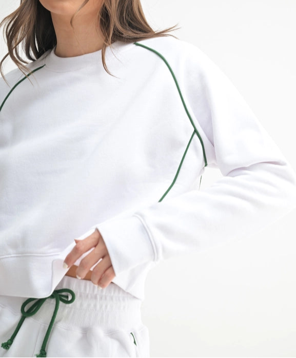 Pipedfleece Cotton Blend Crewneck Sweater-SWEATER-Mono B-S-WHITE/COCOA DUST-Urbanheer