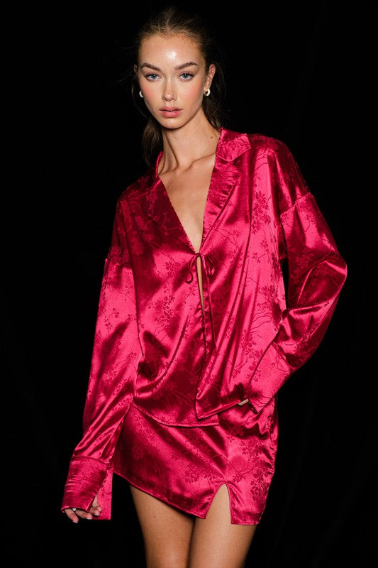 Piper Oversized Front Tie Jacquard Top And Mini Skirt-Set-Papermoon-S-BLACK-Urbanheer