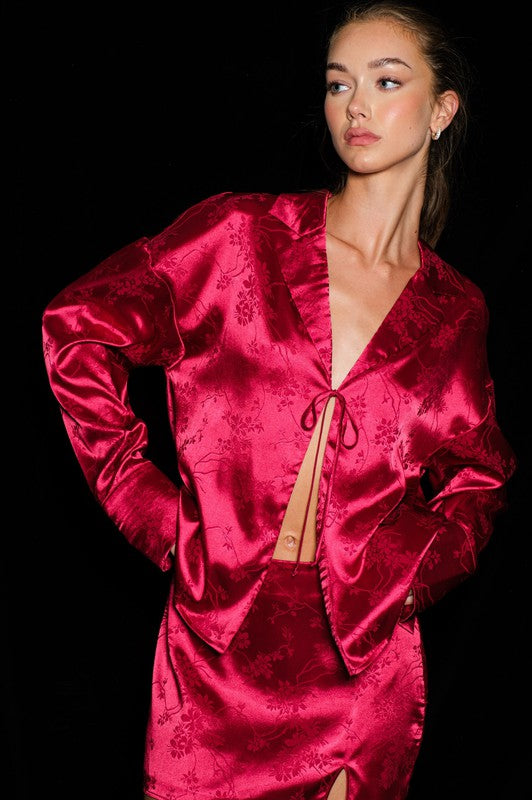 Piper Oversized Front Tie Jacquard Top And Mini Skirt-Set-Papermoon-S-BLACK-Urbanheer