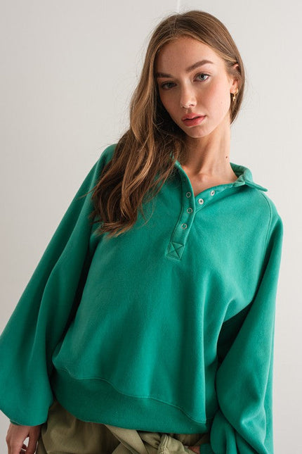 Piper Snap Button Collared Sweater Green-Sweater-Papermoon-S-Urbanheer