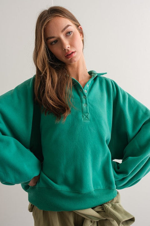 Piper Snap Button Collared Sweater Green-Sweater-Papermoon-S-Urbanheer
