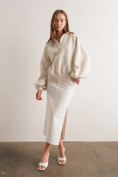Piper Snap Button Collared Sweater-Sweater-Papermoon-S-White melange-Urbanheer