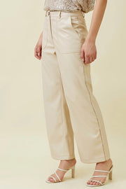 Piping Faux Leather Trousers Ecru-Trousers-Mystree-S-Ecru-Urbanheer