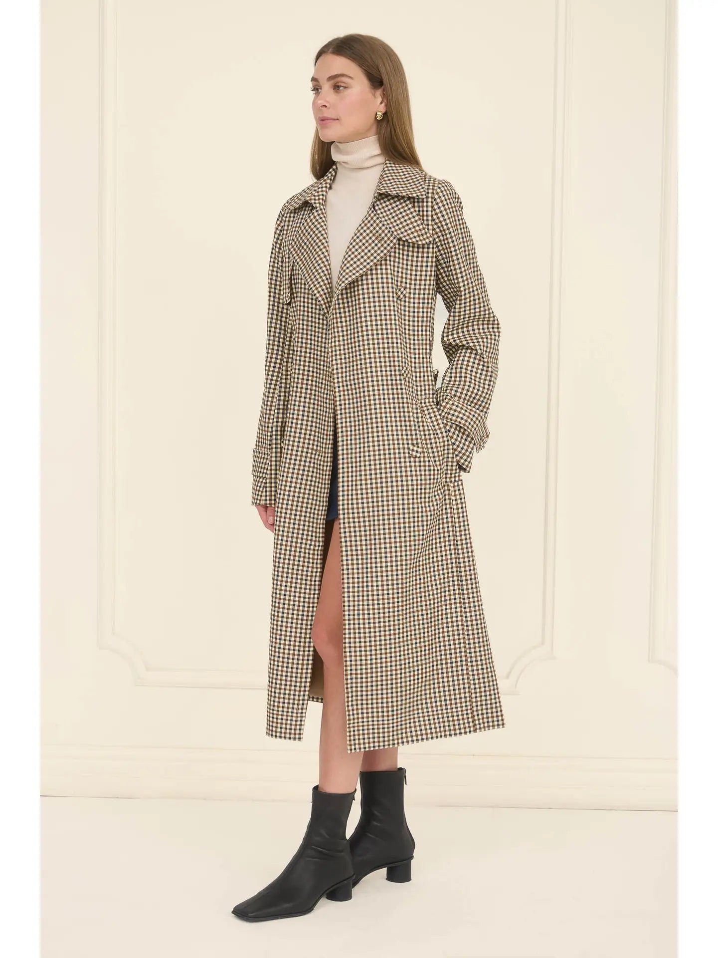 Plaid Belted Trench Coat