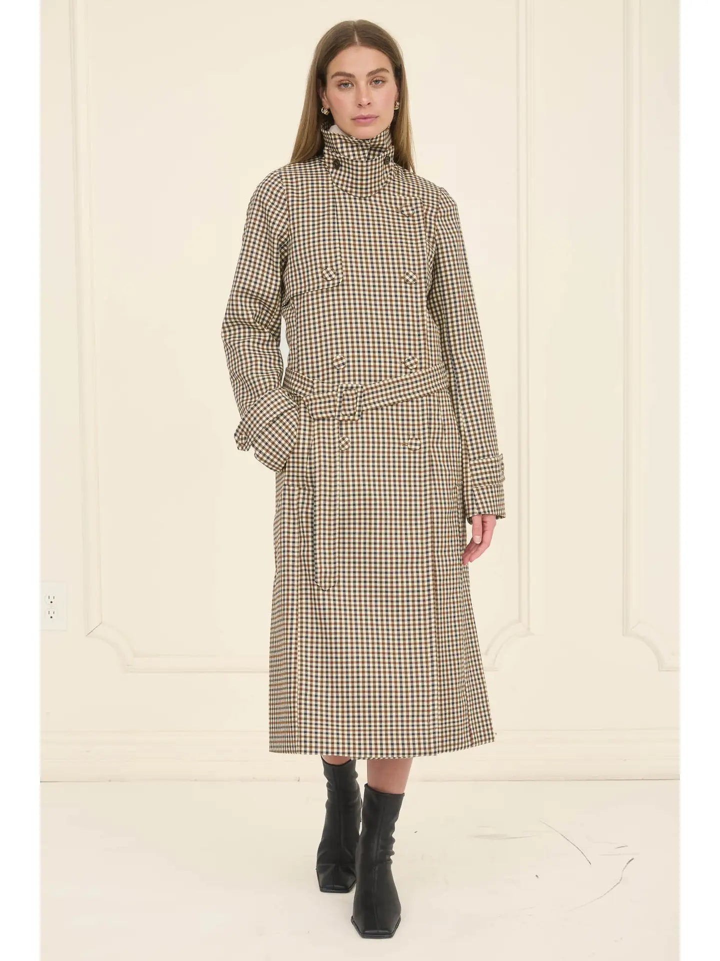 Plaid Belted Trench Coat