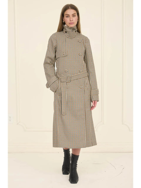 Plaid Belted Trench Coat