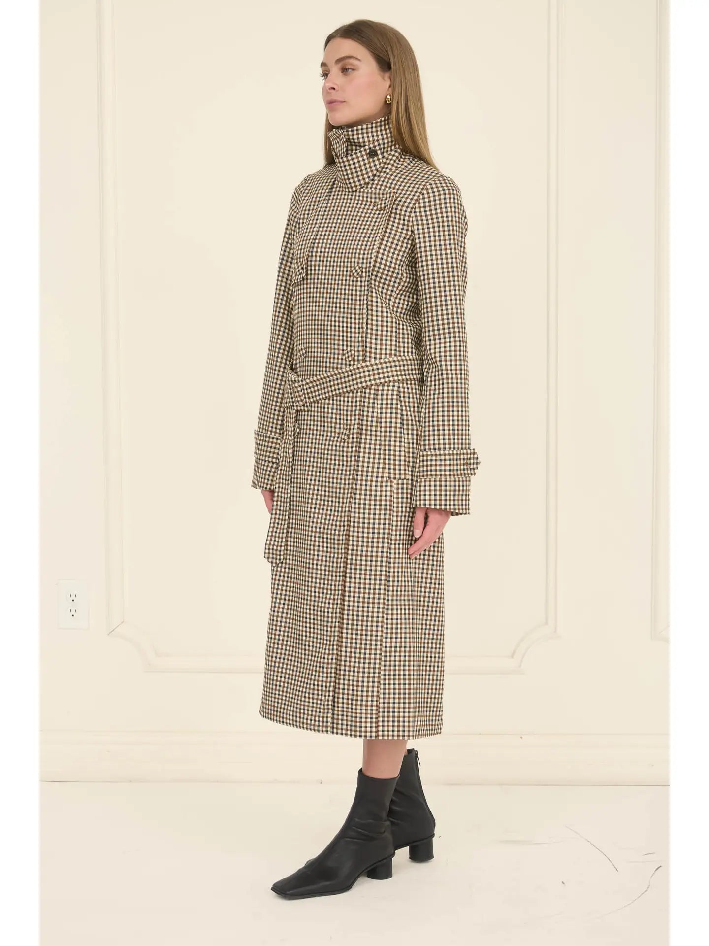 Plaid Belted Trench Coat