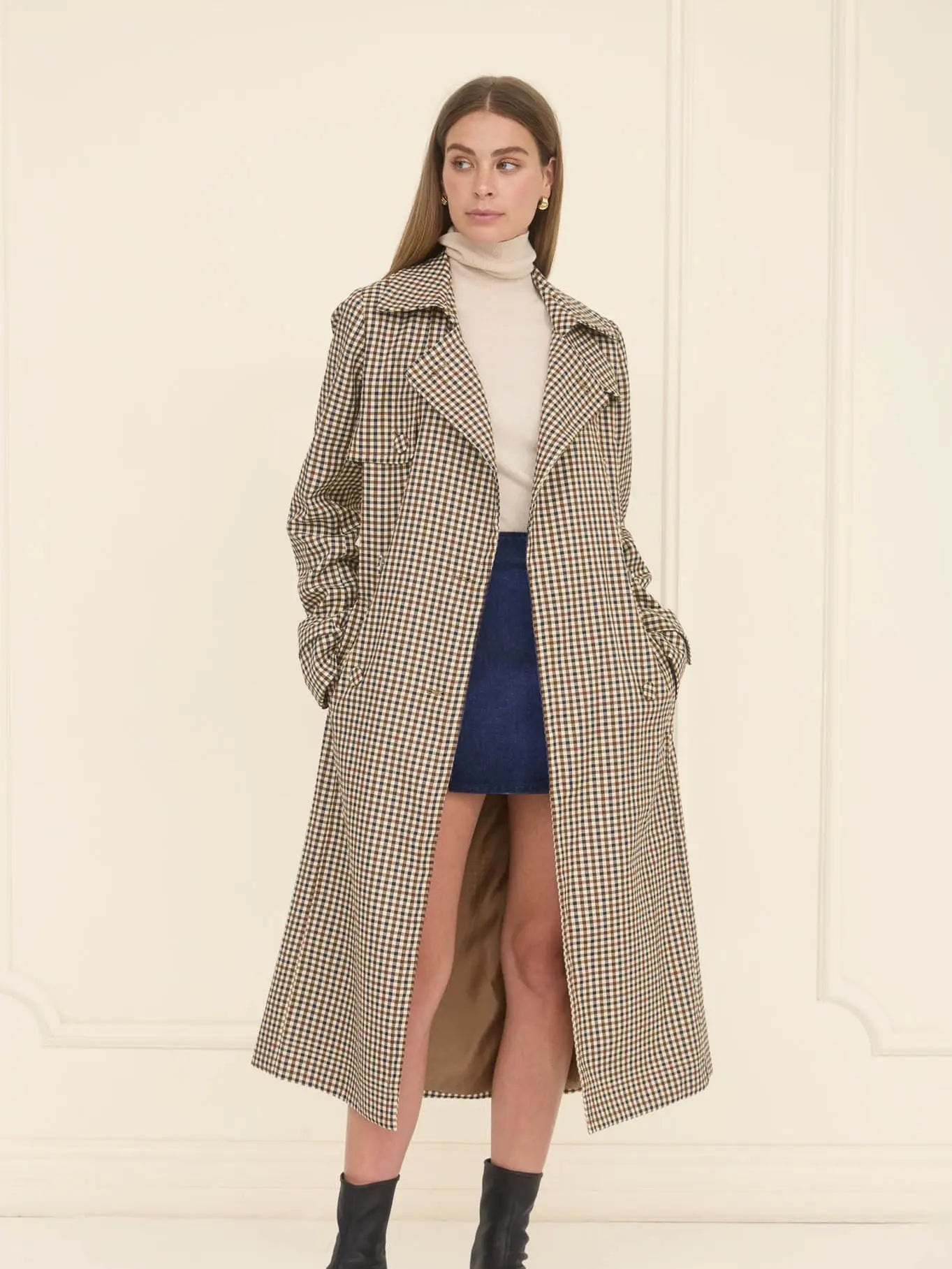 Plaid Belted Trench Coat