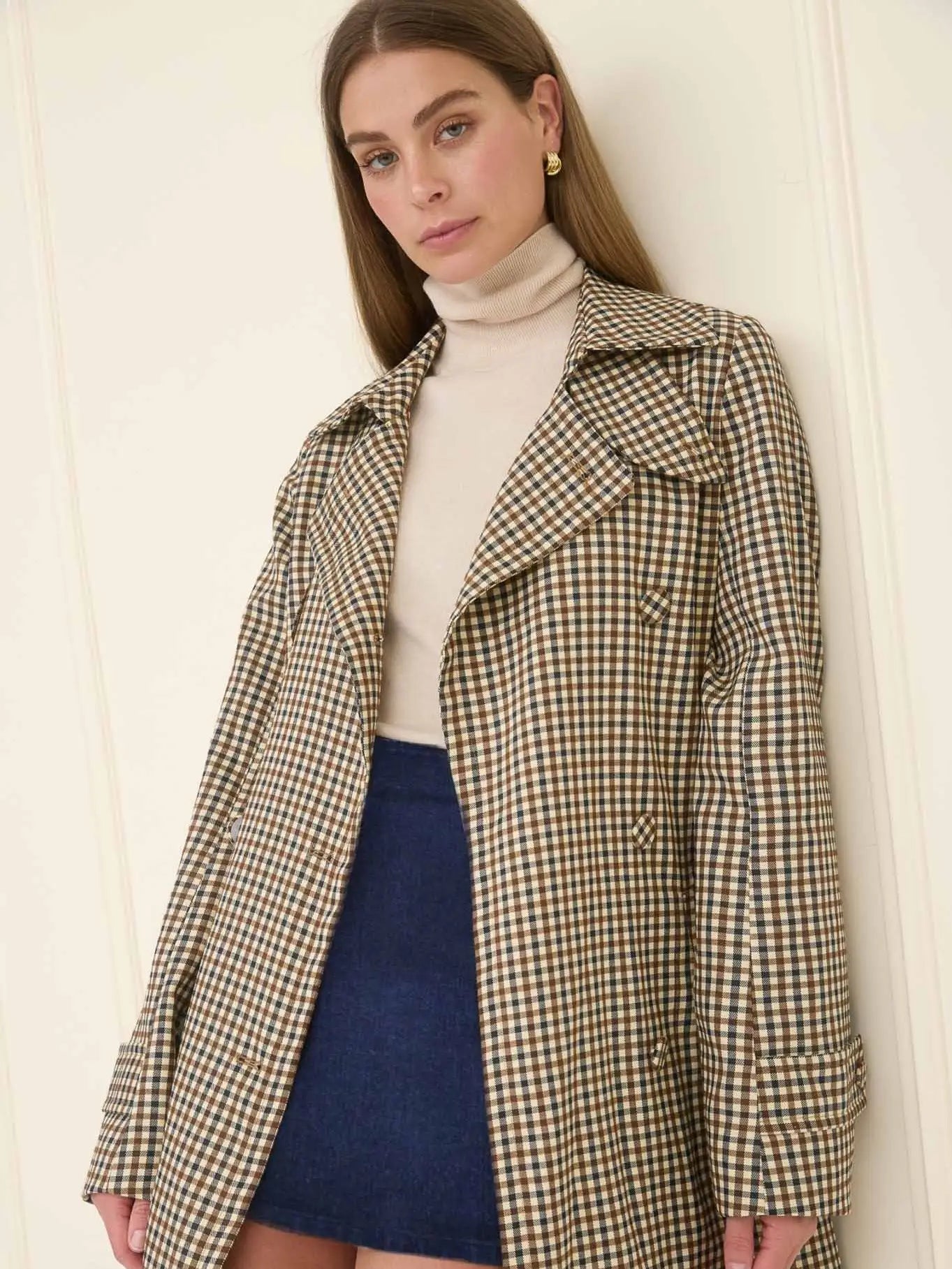 Plaid Belted Trench Coat