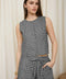 Plaid Button Down Round Neck Sleeveless Top