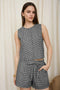 Plaid Button Down Round Neck Sleeveless Top