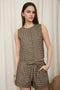 Plaid Button Down Round Neck Sleeveless Top