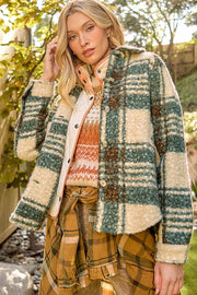 Plaid Button Down Shacket Green-Jacket-Mystree-S-Green-Urbanheer