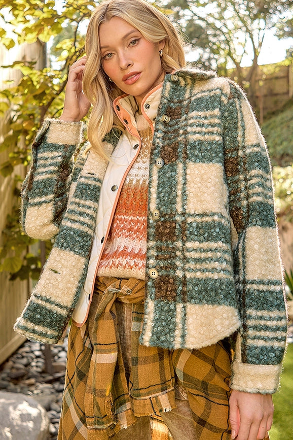 Plaid Button Down Shacket Green-Jacket-Mystree-S-Green-Urbanheer