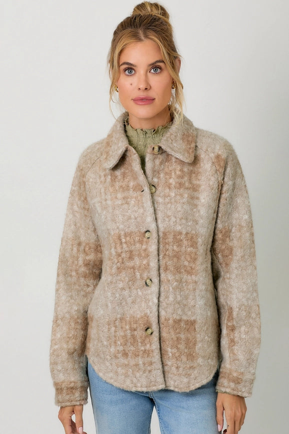 Plaid Button Down Shacket Milk Tea-Jacket-Mystree-S-Milk Tea-Urbanheer