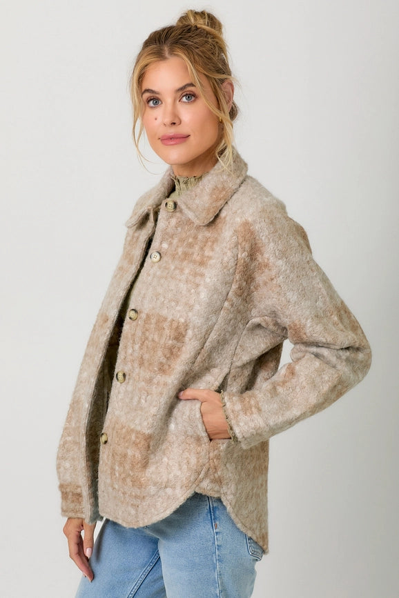 Plaid Button Down Shacket Milk Tea-Jacket-Mystree-S-Milk Tea-Urbanheer